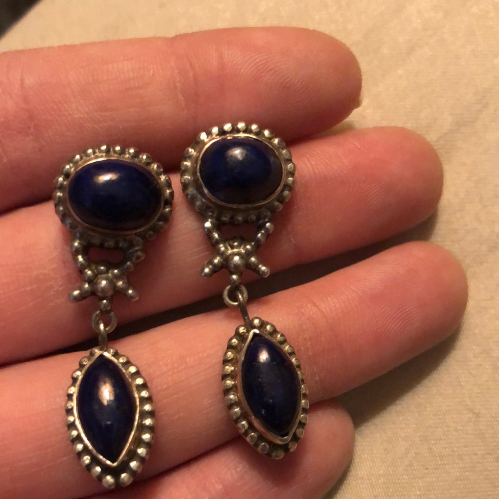 Vintage sterling lapis drop earrings